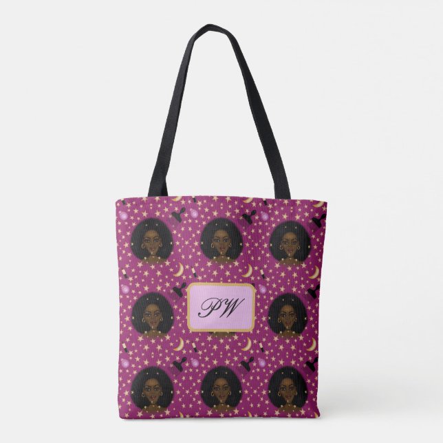Bolsa Tote Glam Black Woman Afro Hair pic batom rosa (Verso)