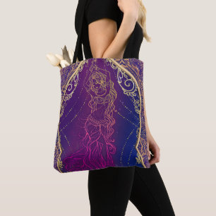 Bolsa Tote Glam de dança de abelha árabe roxa e Dourada marro