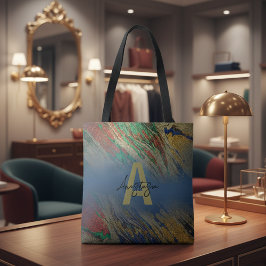 Bolsa Tote Glam Luxo Dourado Glitter Abstrato Monograma de Má