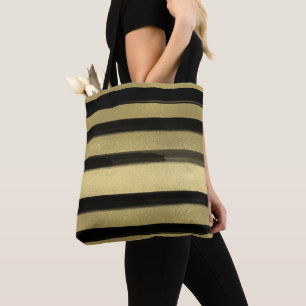 Bolsa Tote Glam Moderno Preto e Dourado Listra de Pincelada C