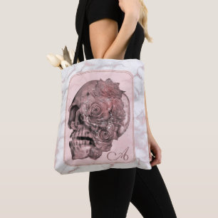 Bolsa Tote Glam Rosa Dourado Rosa Caveira Mármore