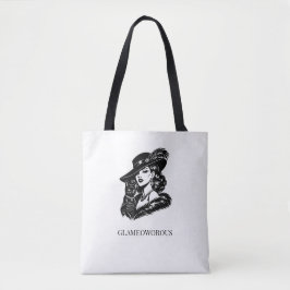 Bolsa Tote Glam Woman with Cat Fashion Illustration
