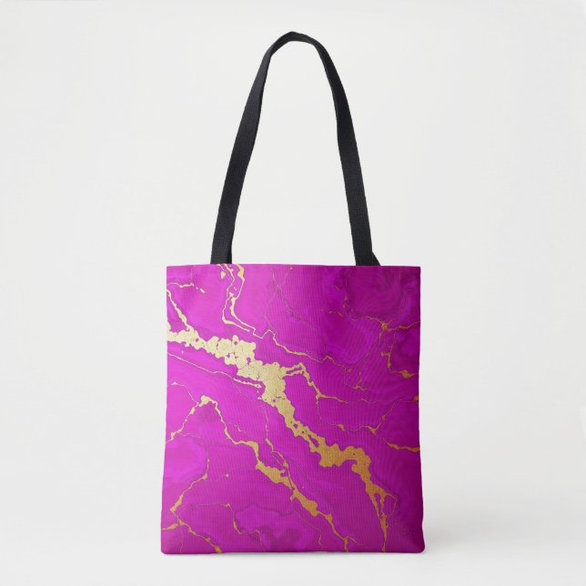 Bolsa Tote Glamoroso, rosa e Dourado mármore (Frente)