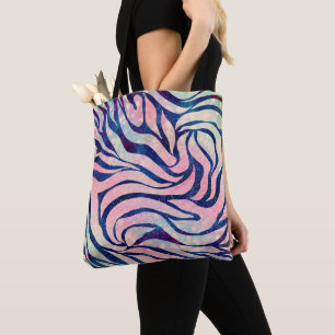 Bolsa Tote Glamorus Holográfico Blue Zebra Stripes
