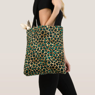 Bolsa Tote Glamour em Estampa de Leopardo Dourado e Azul