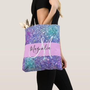 Bolsa Tote Glamour Roxo, Azul e Verde Brilho Monograma