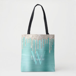 Bolsa Tote Glicma De Monograma De Glitter De Coloração Dour