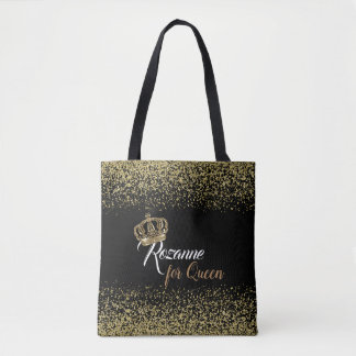 Bolsa Tote Gliteira Dourada de Coroa do Nome da Rainha de Qua
