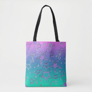 Bolsa Tote Glitter de gradiente natalício brilhando estrelas