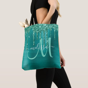 Bolsa Tote Glitter De Linho Girassol Monograma De Metal Bruta