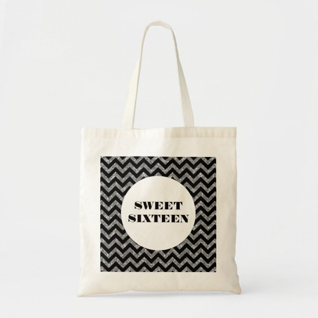 Bolsa Tote Glitter De Prata Chevron Doce 16 Tote Bag (Frente)