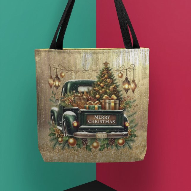 Bolsa Tote Glitter Dourado Com Caminhão Vintage Verde (Criador carregado)