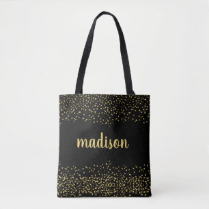 Bolsa Tote Glitter Dourado Confetti Preto personalizado
