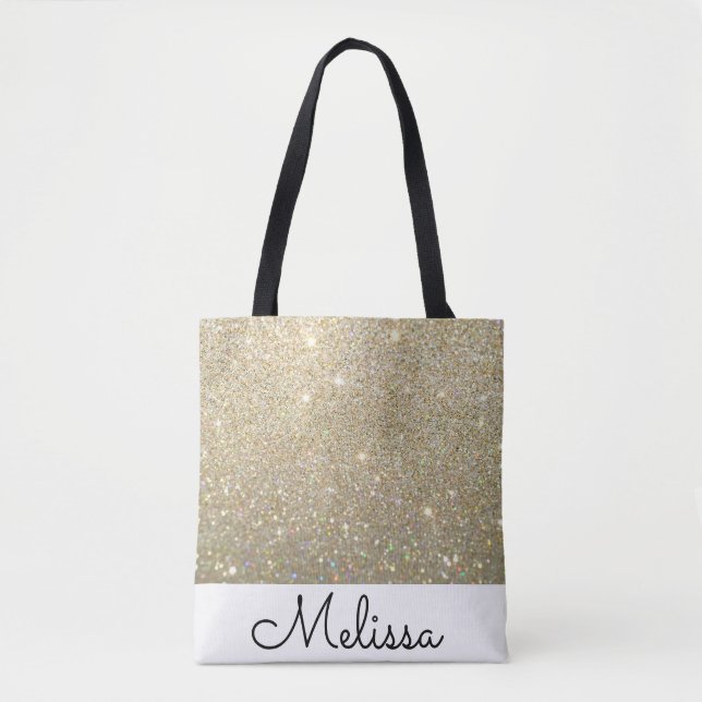 Bolsa Tote Glitter Dourado de Abstrato personalizado (Frente)