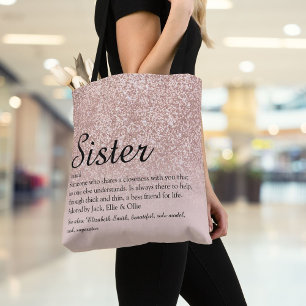 Bolsa Tote Glitter Dourado de Rosa de Script de Definição Sis