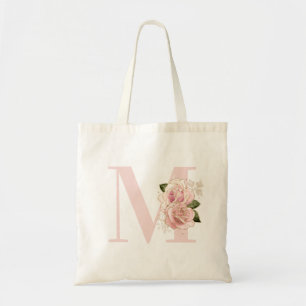 Bolsa Tote Glitter Dourado Feminino Monograma Floral Blush