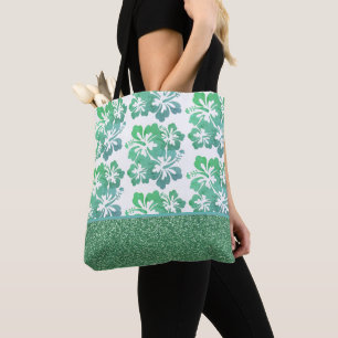 Bolsa Tote Glitter Faux e Saco de Toalhetes Tropical Flor