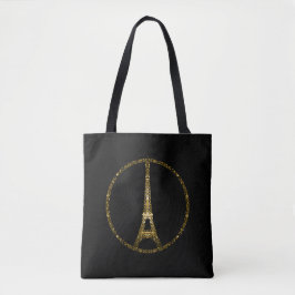 Bolsa Tote Glitter ouro em Torre Eiffel brilha em preto