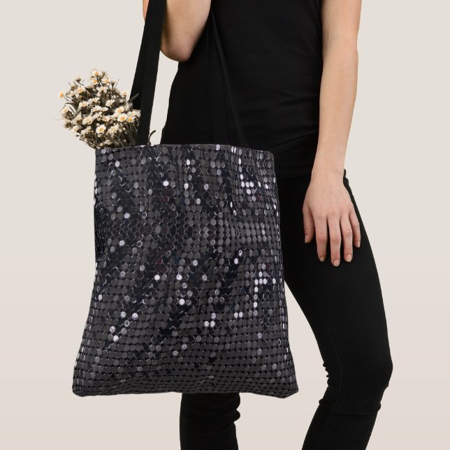 Bolsa Tote Glitter Preto Metálico Cláusula moderna personaliz (Close Up)