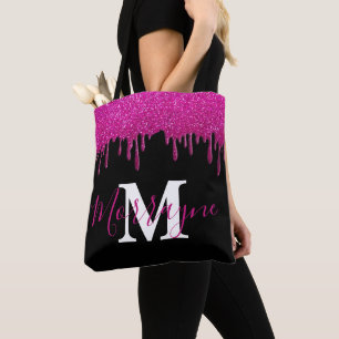 Bolsa Tote Glitter Rosa Quente Dispara Monograma Metálico