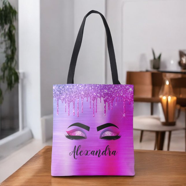 Bolsa Tote Glitter Roxo Eyelashes Eyelashes Monograma (Criador carregado)