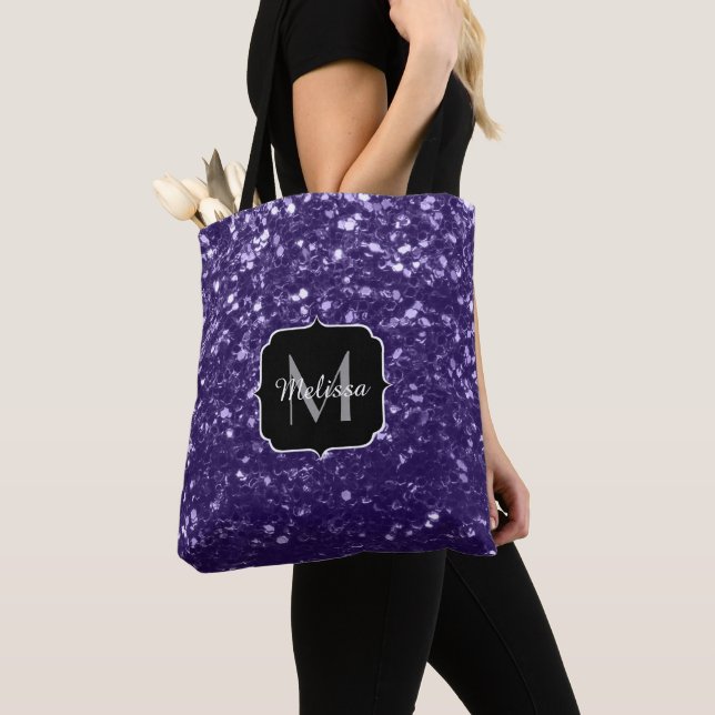 Bolsa Tote Glitter roxo ultra violeta escuro Monograma (Close Up)