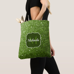 Bolsa Tote Glitter verde claro brilha brilho monograma