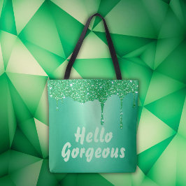 Bolsa Tote Glitter verde com monograma, Olá, Gorgez |