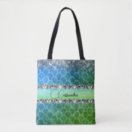 Bolsa Tote Glittery Blue Green Smermaid Bling