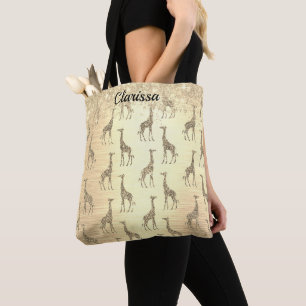 Bolsa Tote Glittery Giraffe Personalizada em Dourado Metálico
