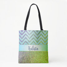 Glittery Green and Purple Chevron Personalizado