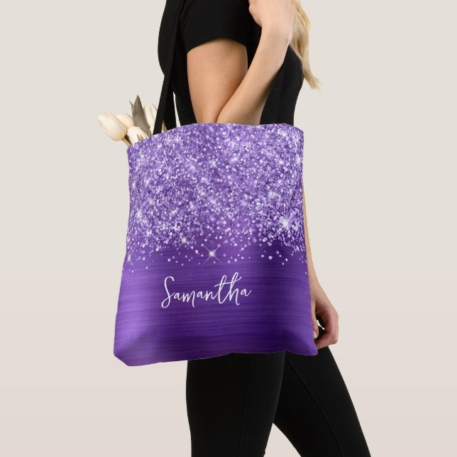 Bolsa Tote Glittery Purple Ametyst Glam Name (Close Up)