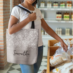 Bolsa Tote Glittery Silver Glam Name