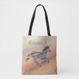 Bolsa Tote Glittery Starry Unicorn Whimsical Personalizado
