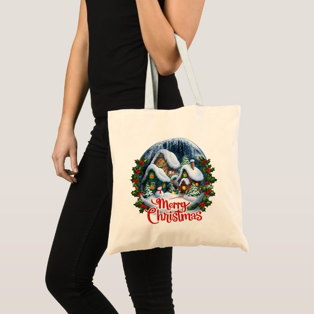 Bolsa Tote Globo de Neve da Aldeia de Inverno Whimsso (Frente (produto))