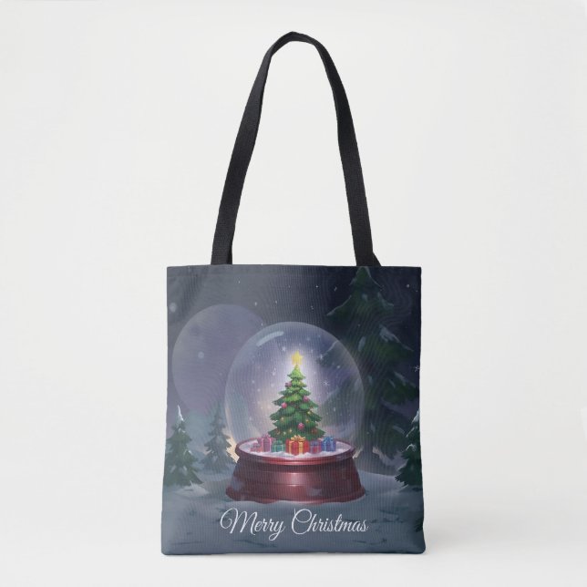Bolsa Tote Globo de Neve da Árvore de Natal (Frente)