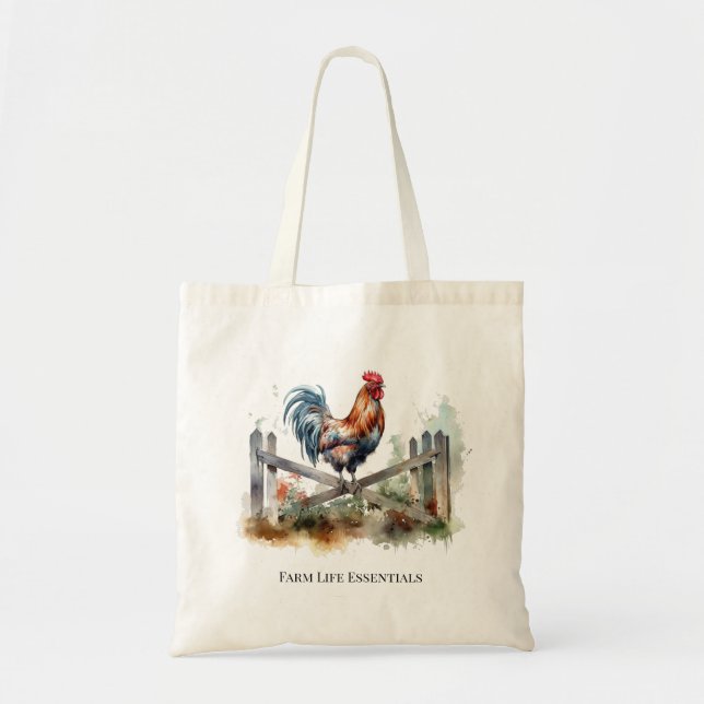 Bolsa Tote Glória da Manhã: Galo de Aquarelas, personalizado (Frente)