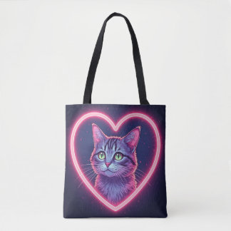 Bolsa Tote Glowing Kitty Love Art | Romantic Pet Lover Gift