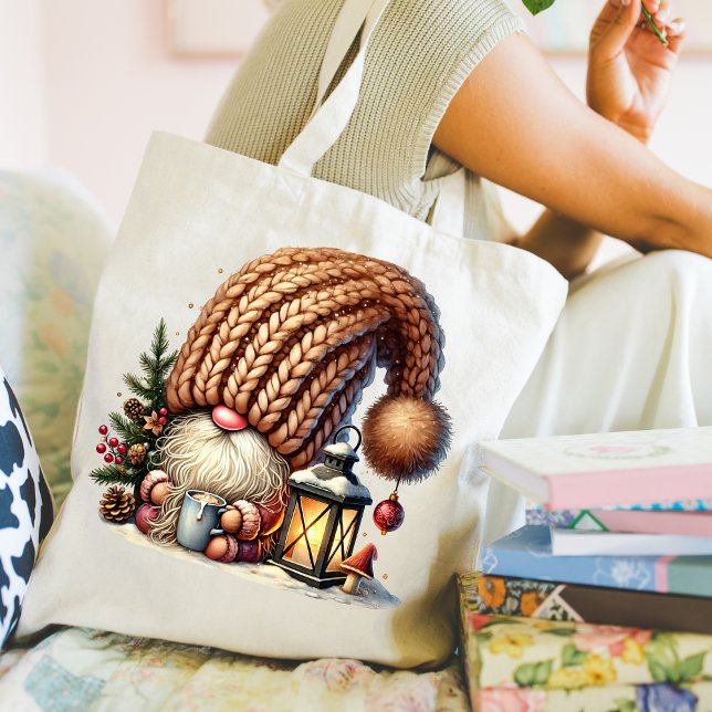 Bolsa Tote Gnome Made Eggnog Tote bag (personalize this cute Christmas Gnome tote bag. )