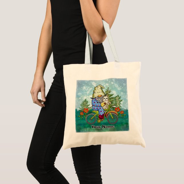 Bolsa Tote Gnomo Andando de Bicicleta (Frente (produto))
