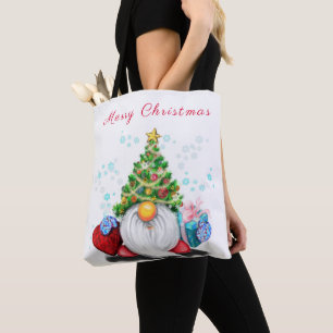 Bolsa Tote Gnomo bonitinho com chapéu de árvore de Natal e 
