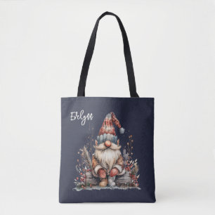 Bolsa Tote Gnomo escandinavo sentado em um registro personali