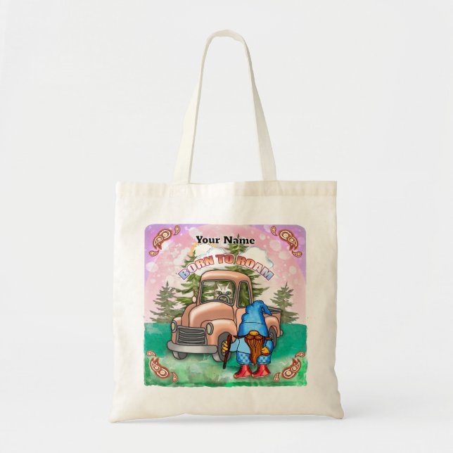 Bolsa Tote Gnomo Nascido para Vagabundear (Frente)