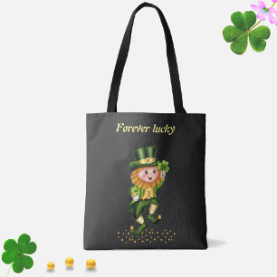 Bolsa Tote Gnomo Verde Sortudo para Sempre & Confete Dourado 