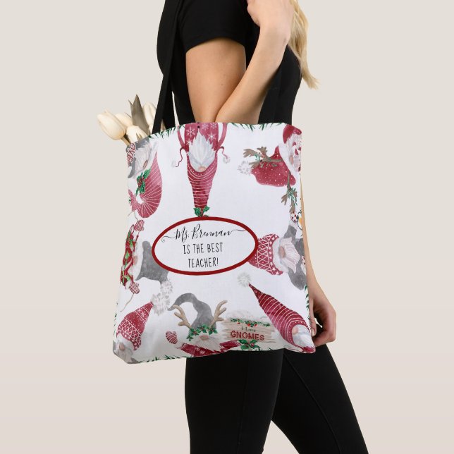 Bolsa Tote Gnomos de Natal Melhor Nome de Professora (Close Up)