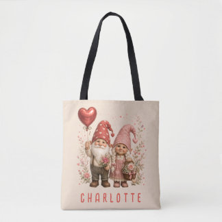 Bolsa Tote Gnomos do Dia dos Namorados Florais Personalizados