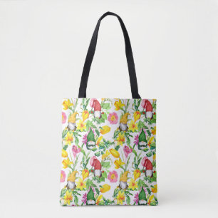 Bolsa Tote Gnomos escandinavos: primavera de aquarela floral.