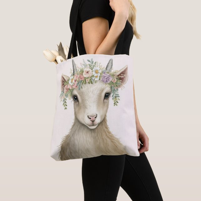 Bolsa Tote Goat Boho Floral Animal (Close Up)