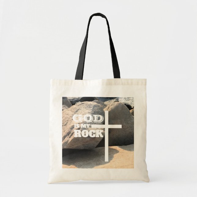 Bolsa Tote God is My Rock Bible Verse White Cross Christian (Frente)