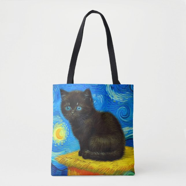 Bolsa Tote Gogh Style Starry Night Cat (Frente)